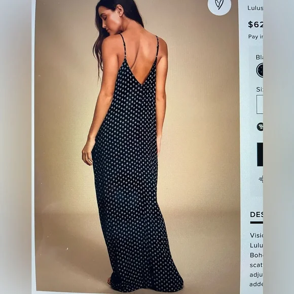 Lulu’s - NWOT- Black Floral Print Maxi Dress, size s/m - Picture 2 of 5